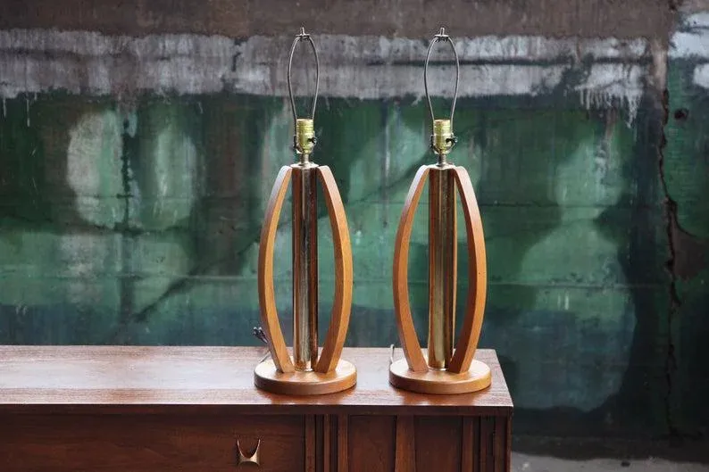 Mid Century Bentwood and Brass Table Lamps a Pair Chairish