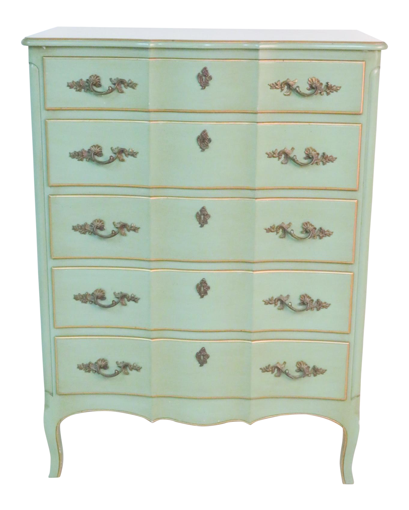 French Provincial Green Gilt Painted High Chest Chairish