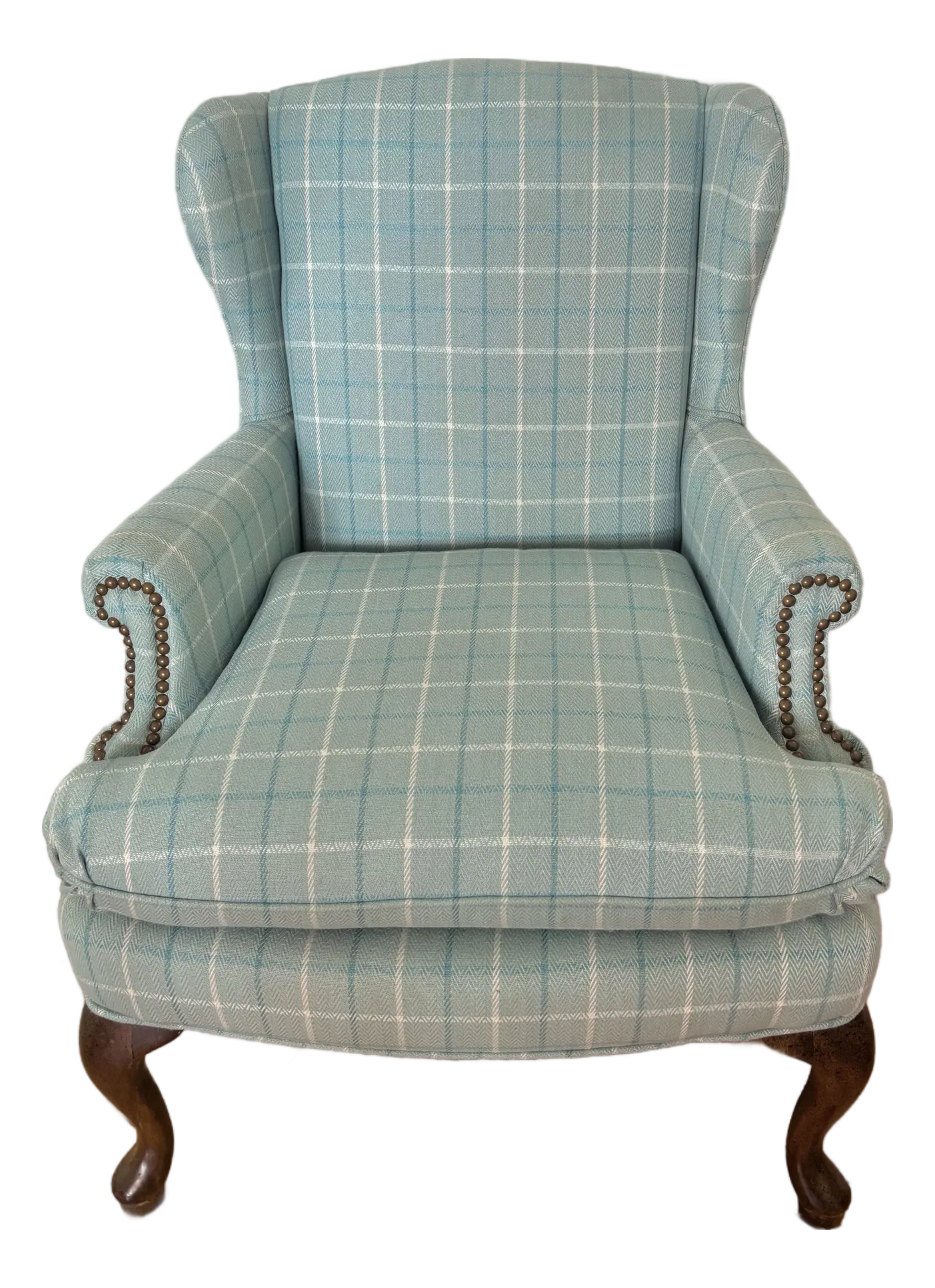 Late 20th century Petite Queen Anne Plaid Wingback Chair Chairish