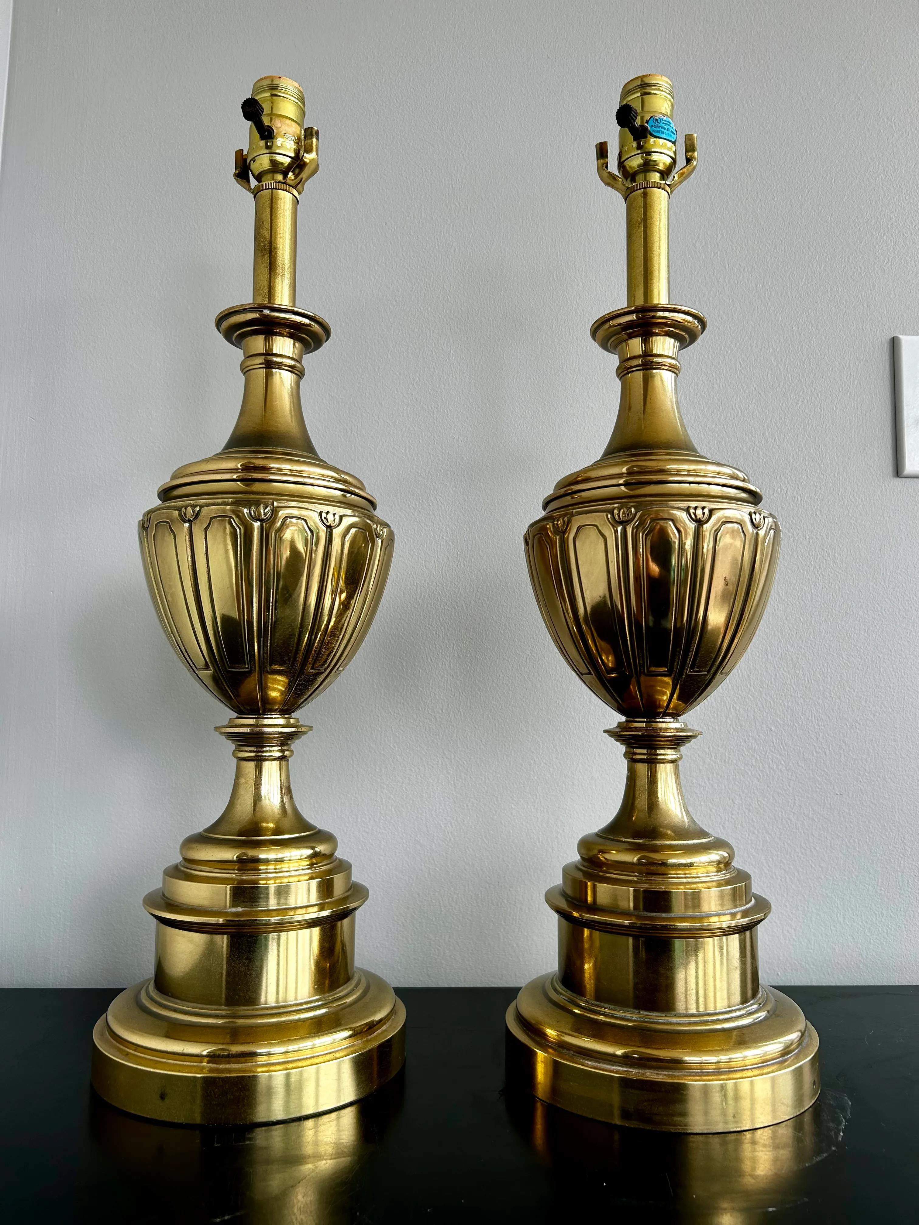 Vintage Stiffel Solid Brass Table Lamps Tulip Detail, a Pair | Chairish, image size:3024x4032