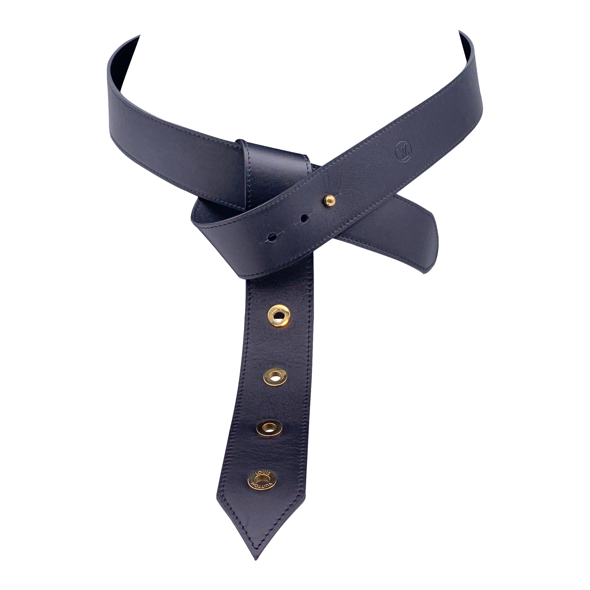 louis-vuitton-black-leather-tie-the-knot-eyelet-belt-size-90-36-chairish