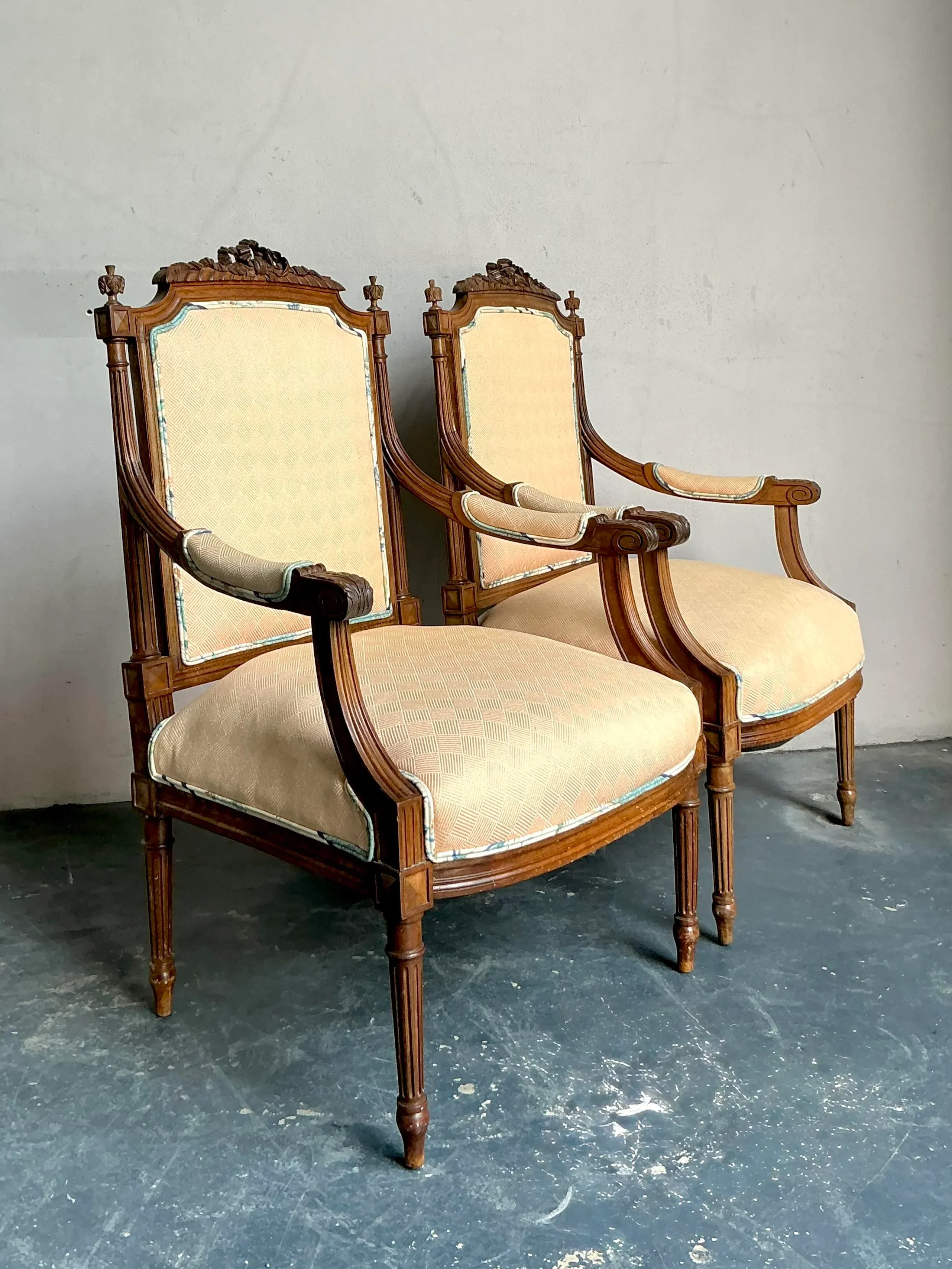 Vintage Regency Hand Carved Fauteuil Chairs - A Pair