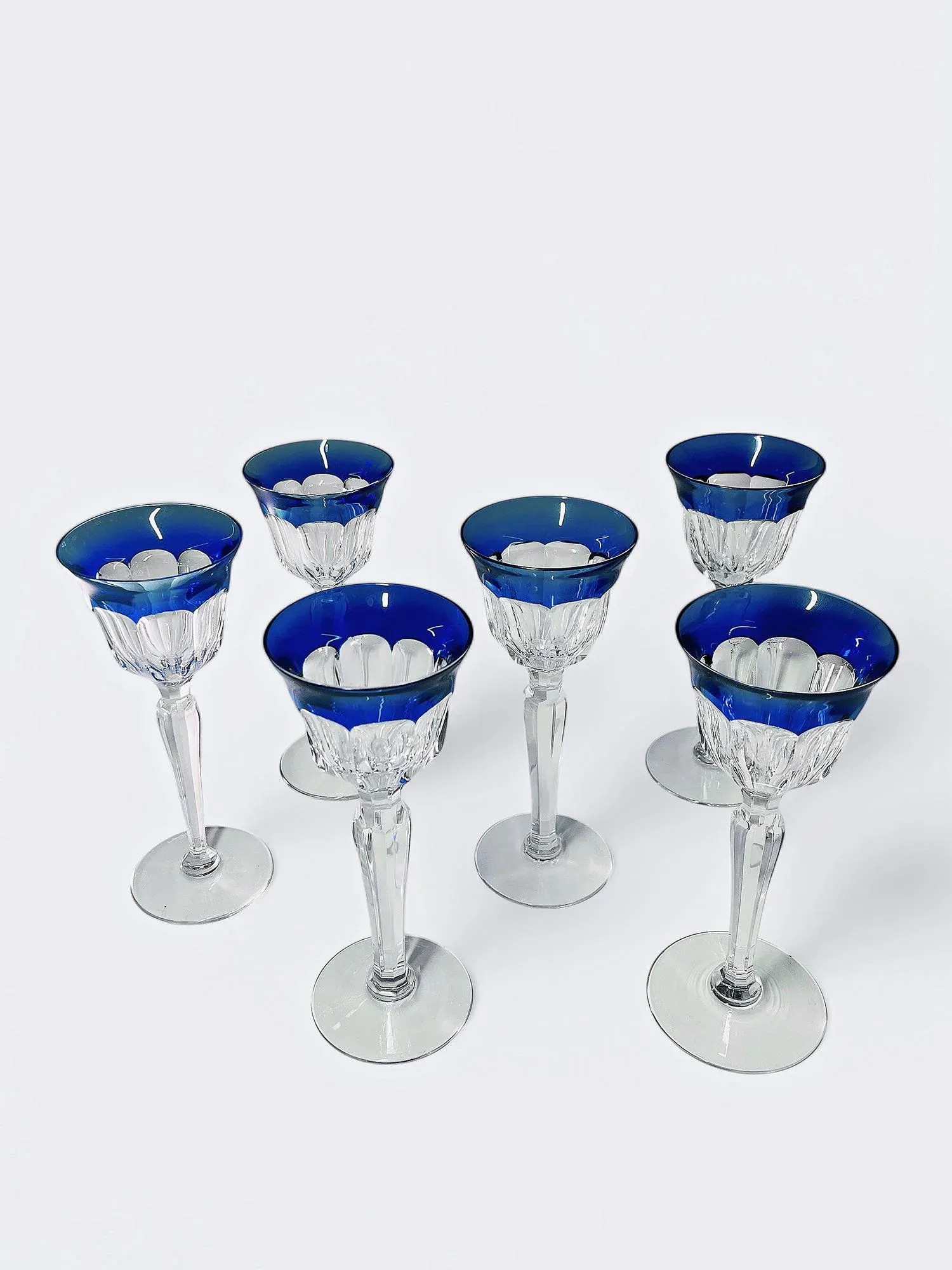 Wicker Storage Set, 1920s, Set of 2Crystal Champagne Glasses from Val Saint Lambert, Set of 6