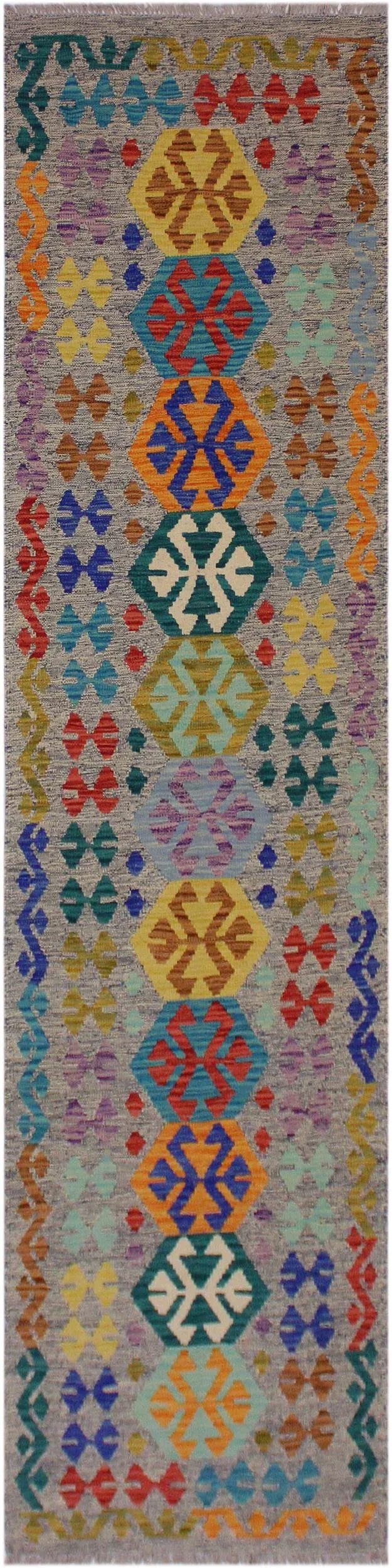 Tribal Hand-Woven Kilim Wool Runner - 2\'7\