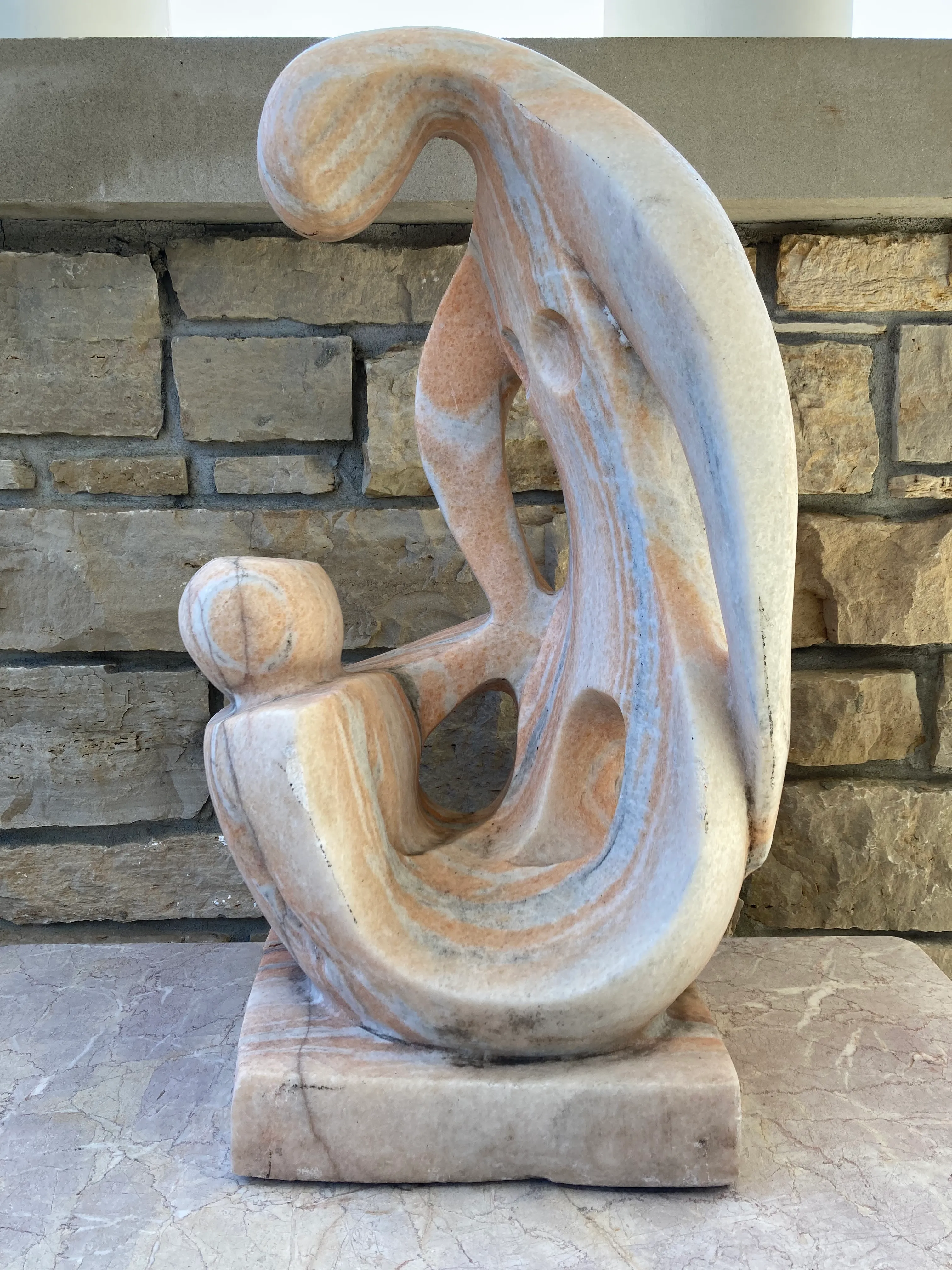 洋書 SCULPTURE Vintage Abstract Modernist Onyx Sculpture With Wood Stand
