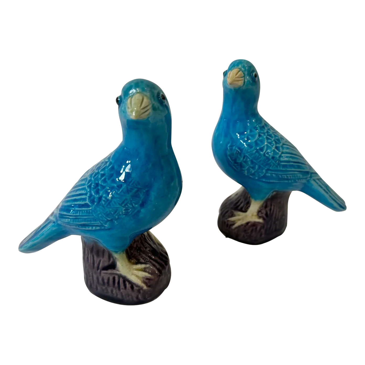 Turquoise Chinese Porcelain Bluebirds -A Pair