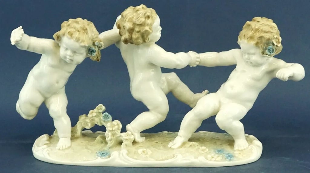 20th Century Porcelain Sculpture with Triptych of Putti by Karl