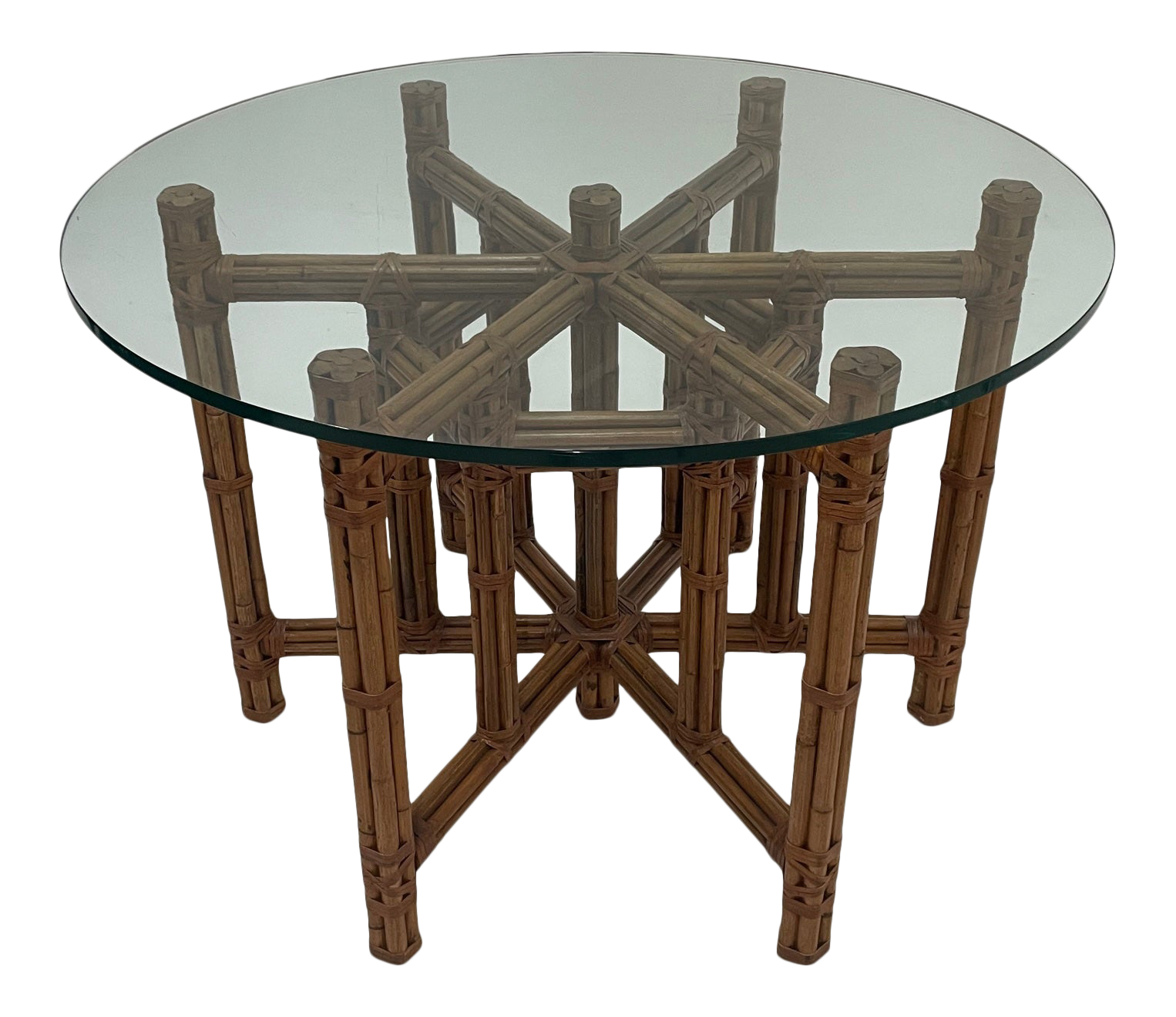 McGuire Rattan Dining Table Base With Leather Details Chairish
