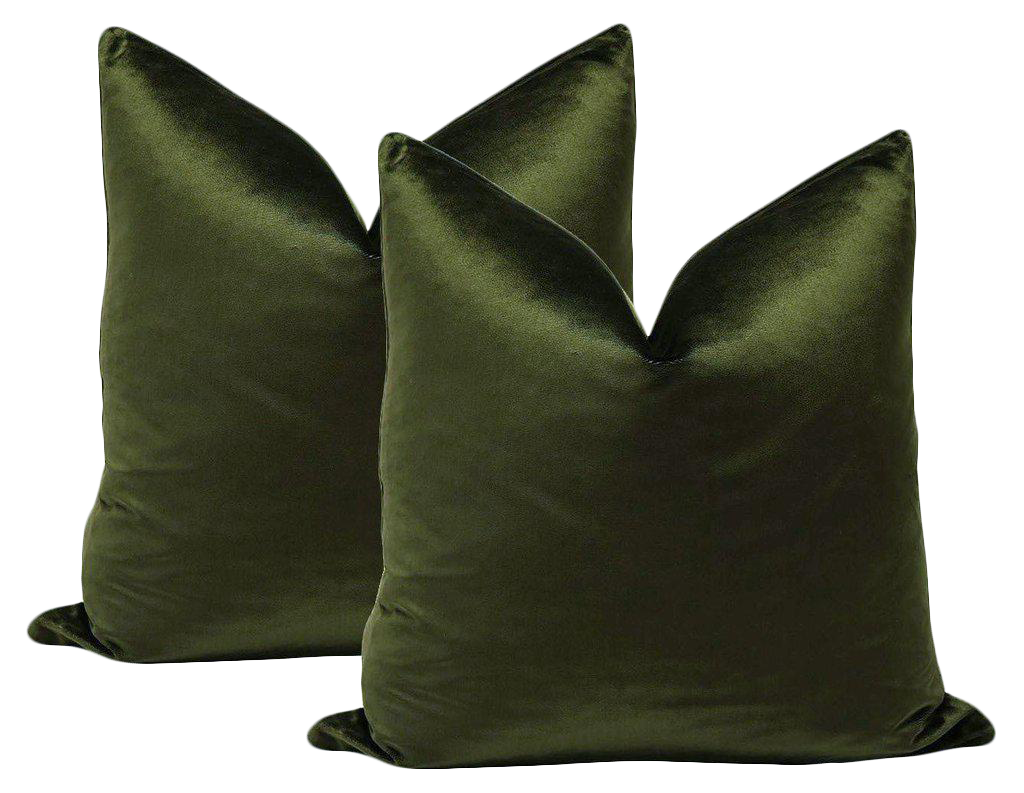 22" Italian Silk Velvet Pillows in Olive A Pair Chairish