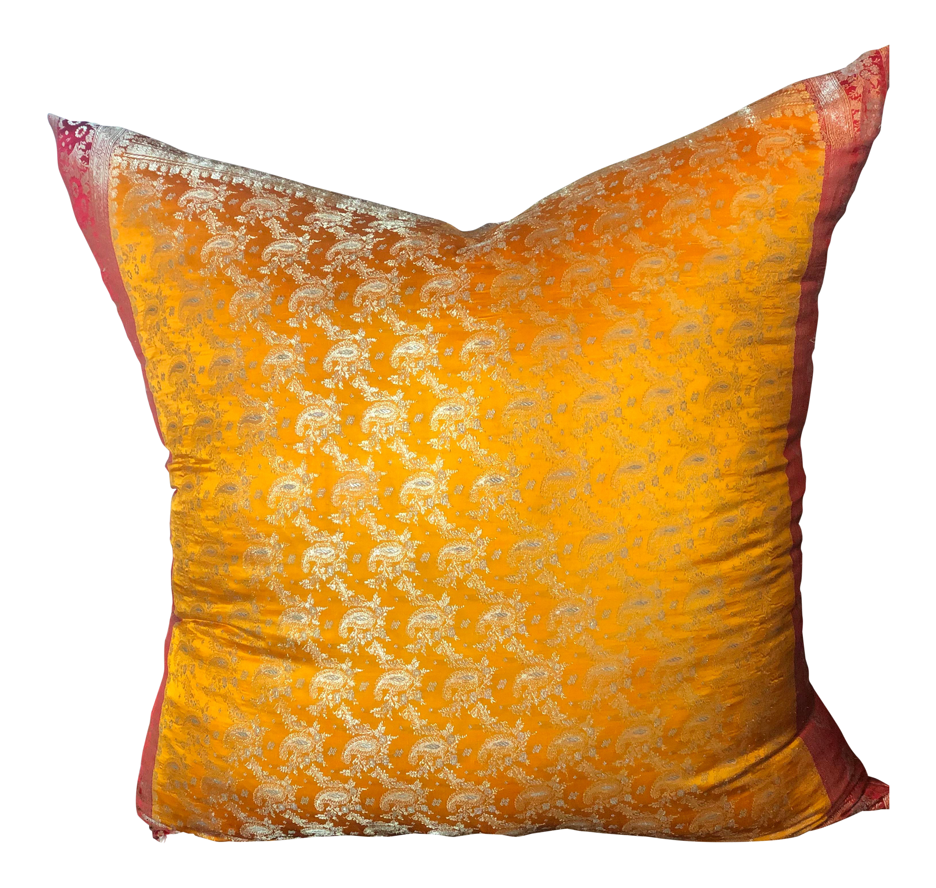 Antique Sari Custom Silk Orange Red Floor Cushion Chairish