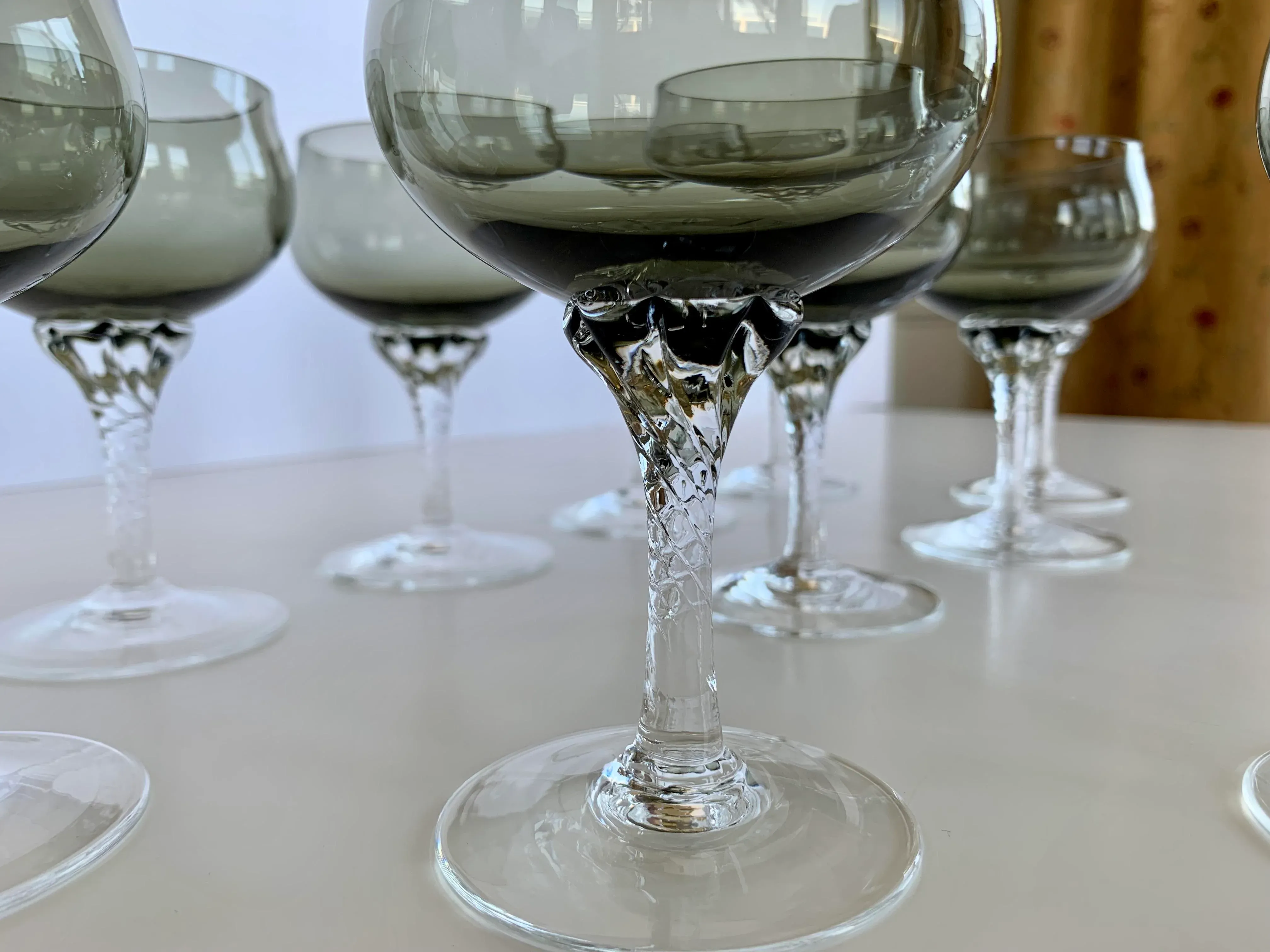 1970s Glassware/ Stemware-Smoke Color Glass Stemmed Goblets- Set of 11 |  Chairish