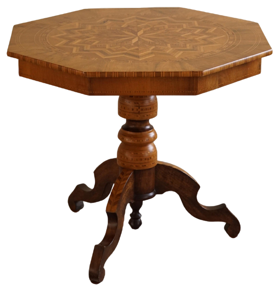 Vintage Art Deco Danish Octagon Side Table in Birch with Intarsia