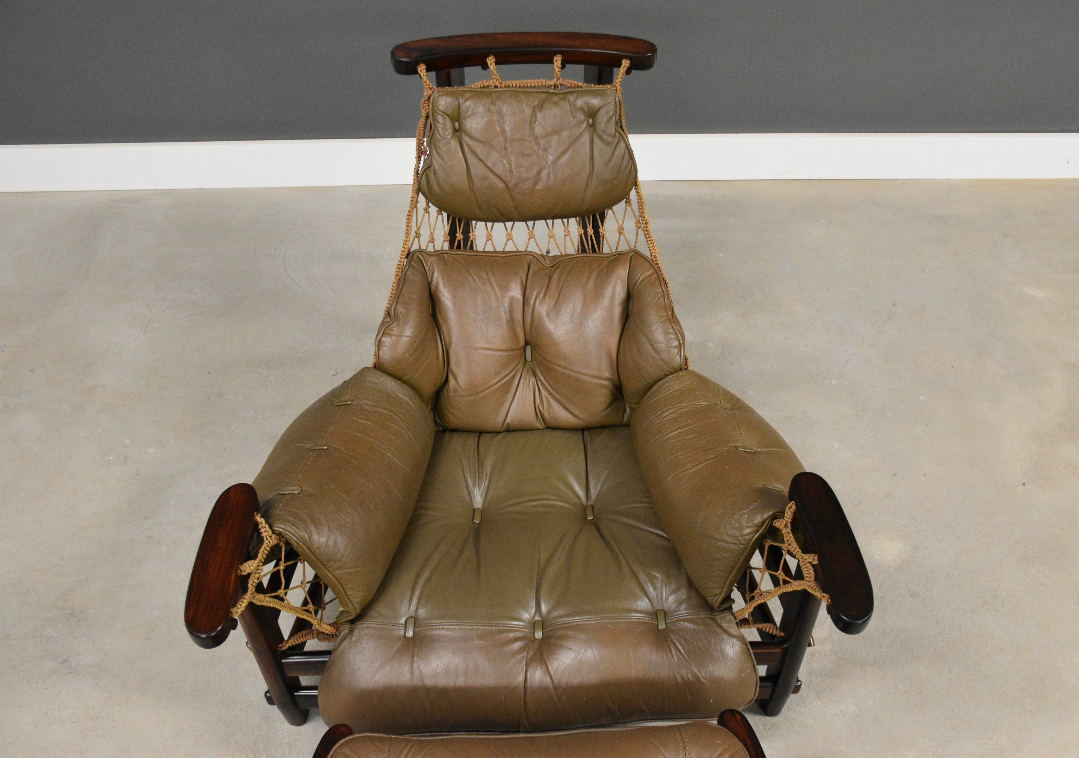 Mid 20th Century Jean Gillon Jangada Rosewood and Leather Lounge Chair and Ottoman