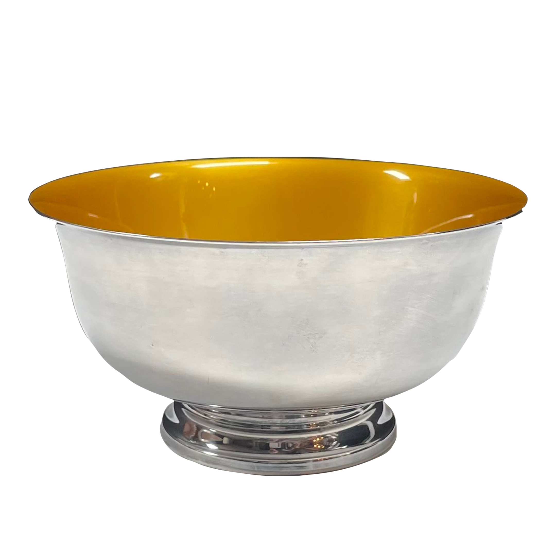 1970s Reed & Barton Silver Plate and Mustard Yellow Enamel Revere Bowl