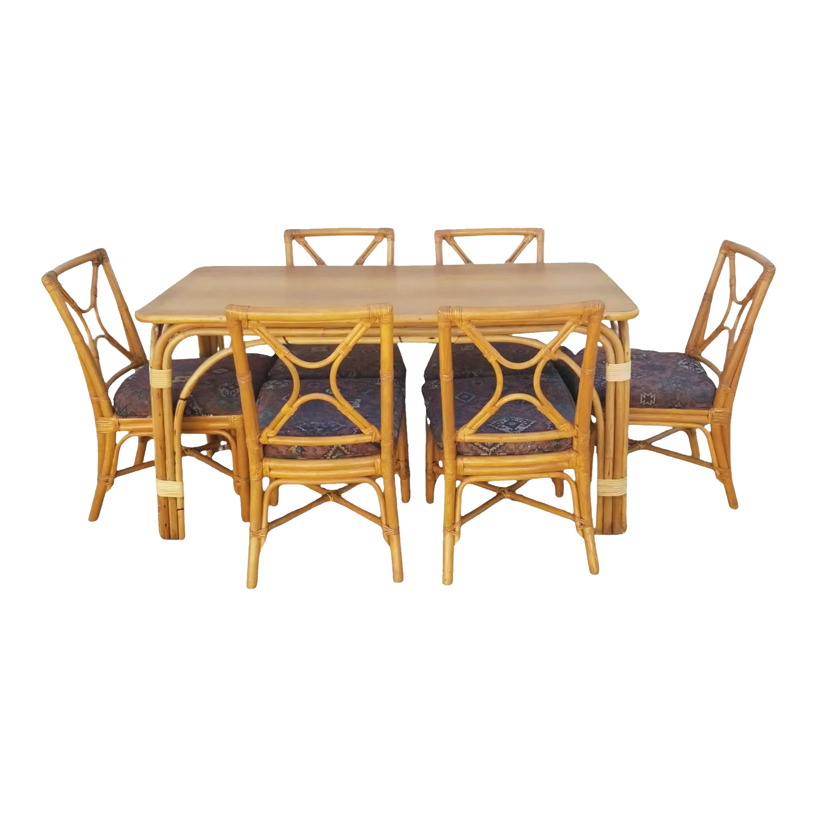 1950s Restored Rattan Dining Room Table and Chairs Set of 7 Chairish