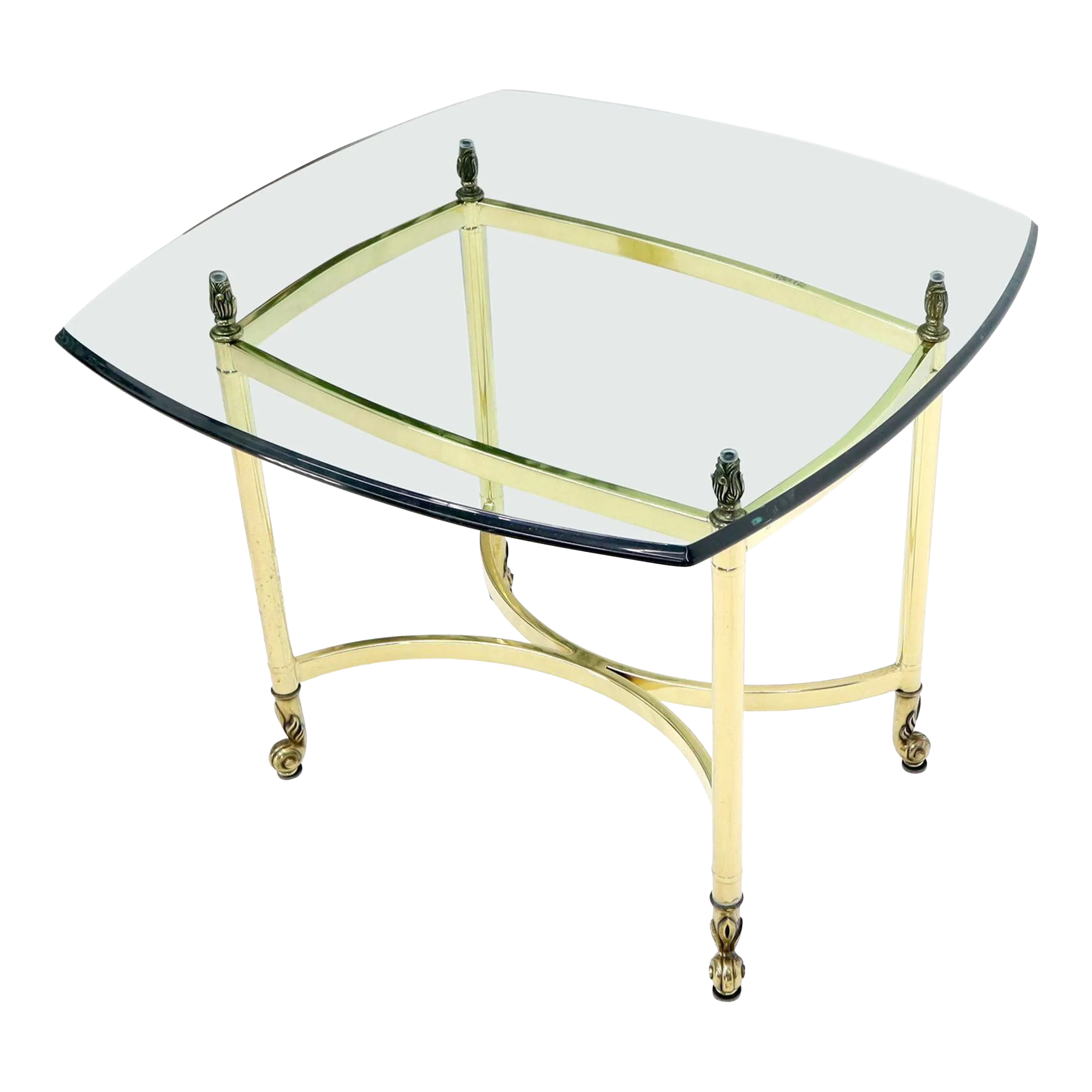 Brass Base Glass Top Rounded Square Coffee Table | Chairish