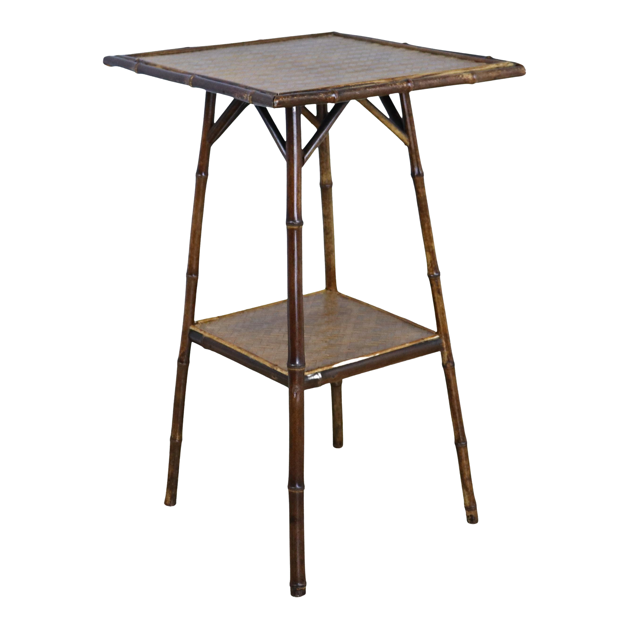 Late 19th Century Square Top Bamboo Side Table with Lower Shelf Chairish
