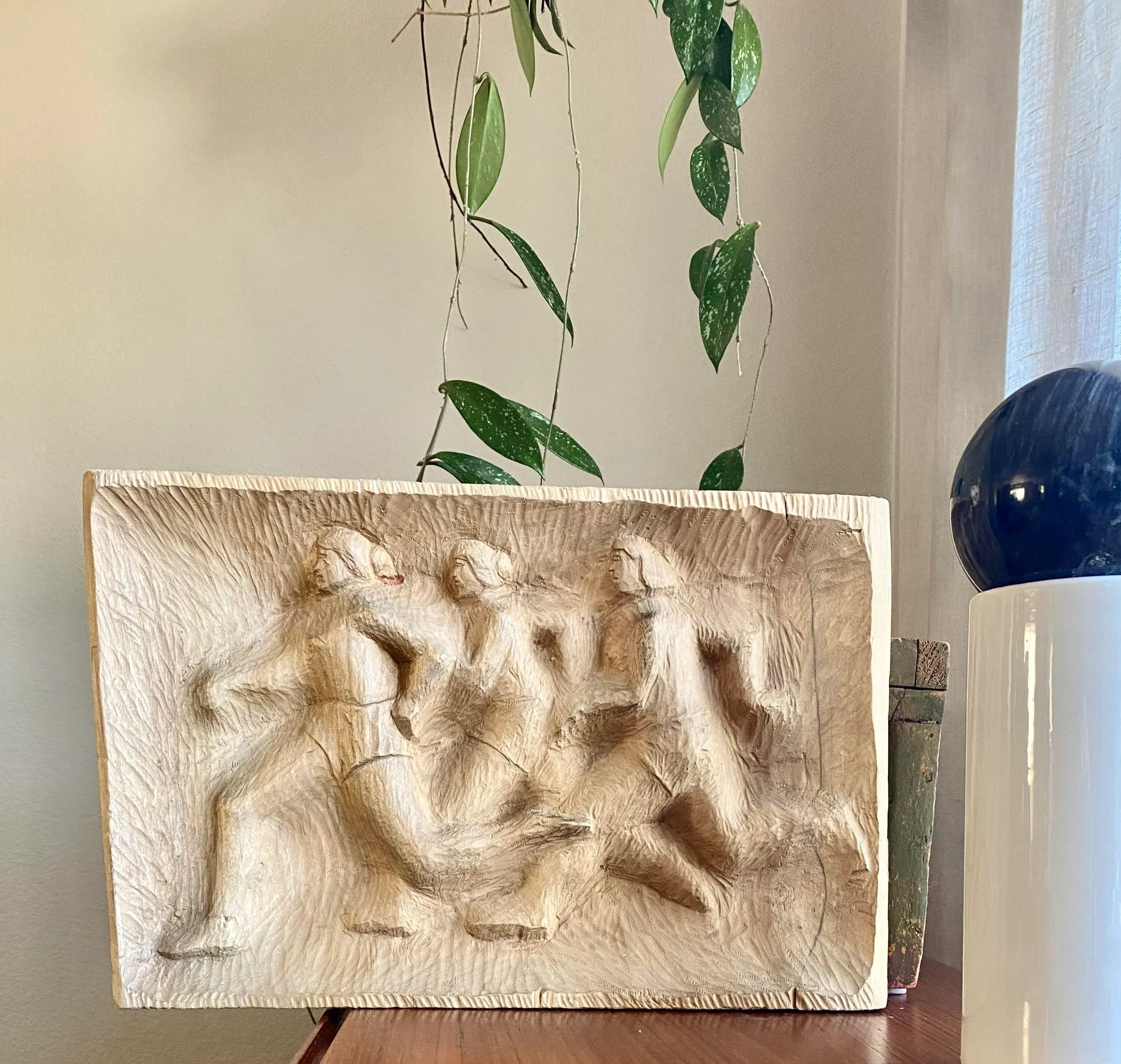 WPA-Style Carved Wood Bas Relief Art Panel (Poland) | Chairish