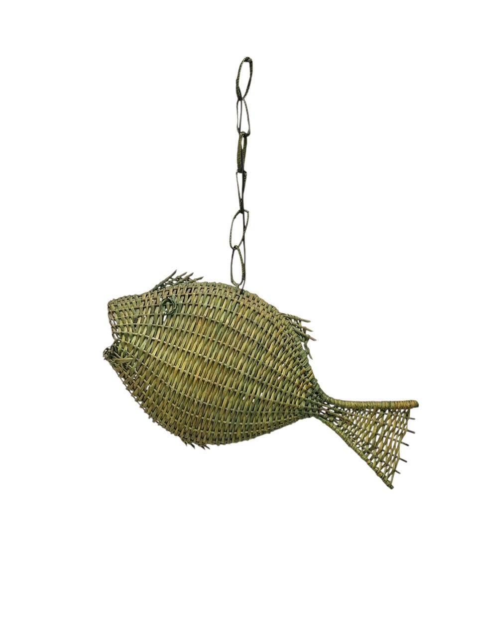 Mid-Century Modern Fish Wicker Rattan Pendant Lamp, 1960s