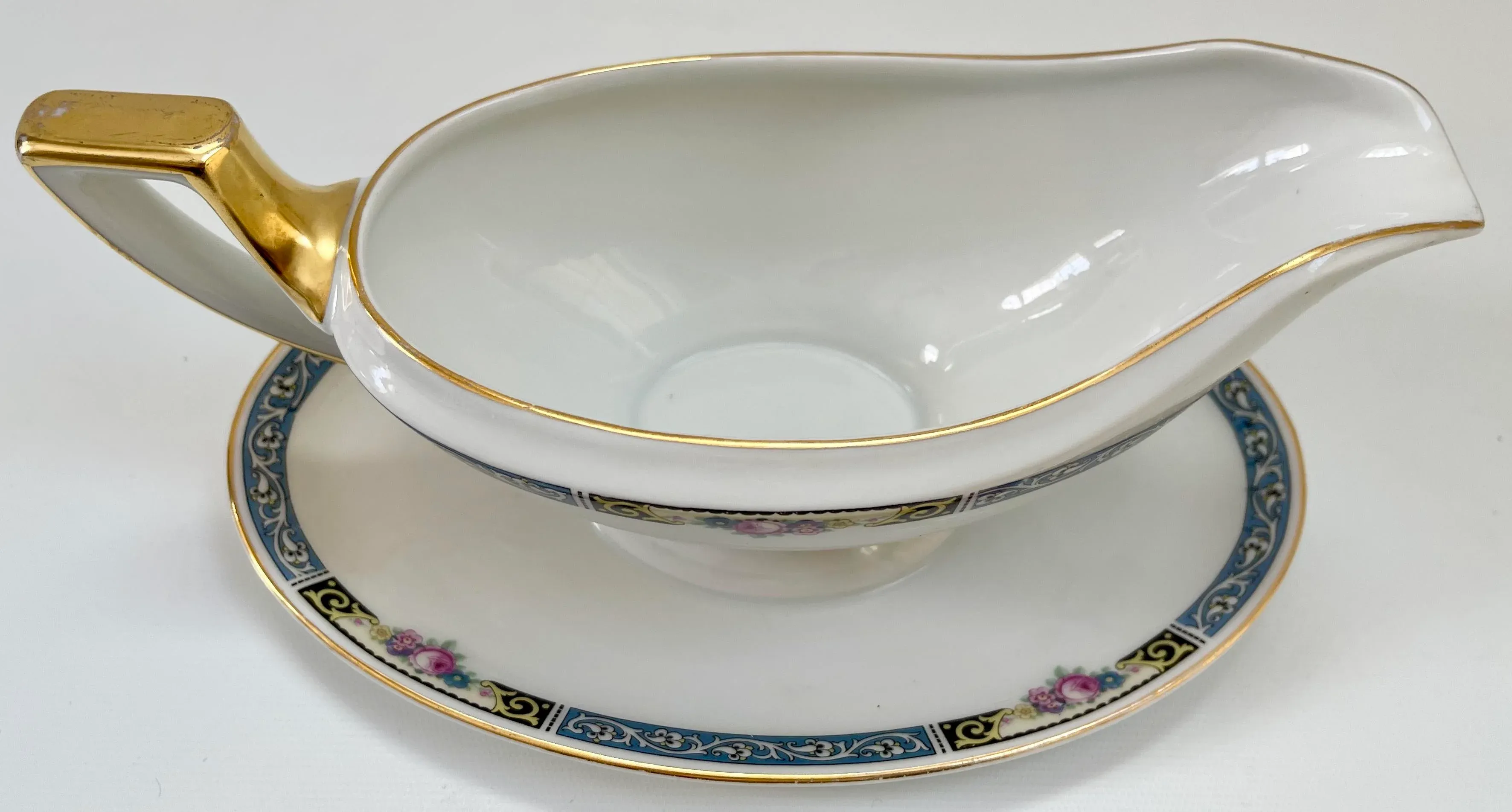 Vintage Gilt Art Deco Style Bavarian Porcelain Gravy Boat