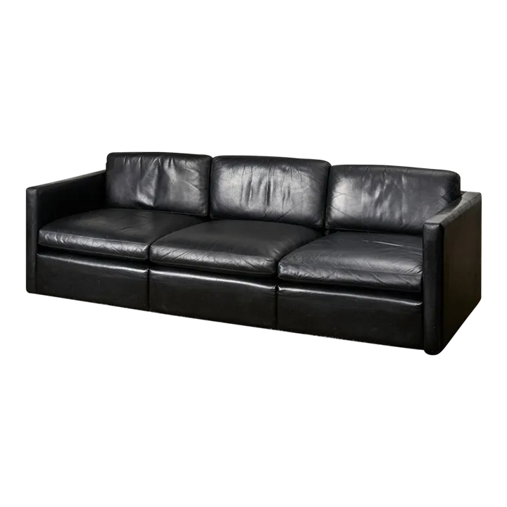 Knoll Pfister Black Leather Sofa, 1971 Chairish