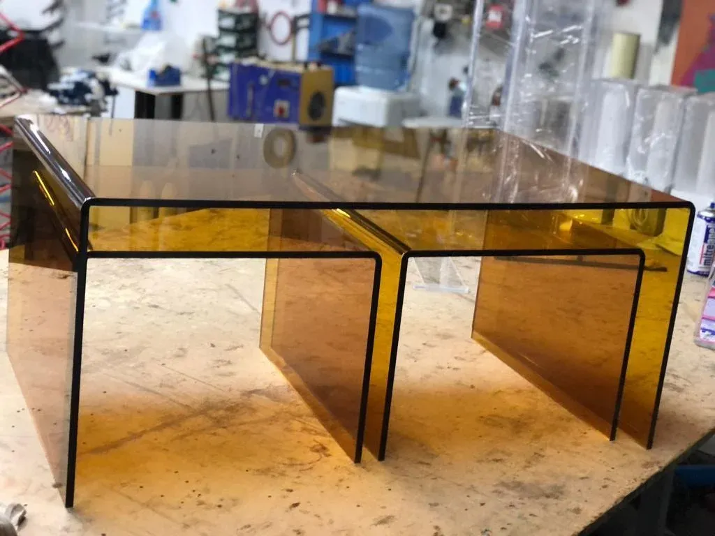 Modern Amber Color Acrylic Coffee Table Set Pieces Chairish
