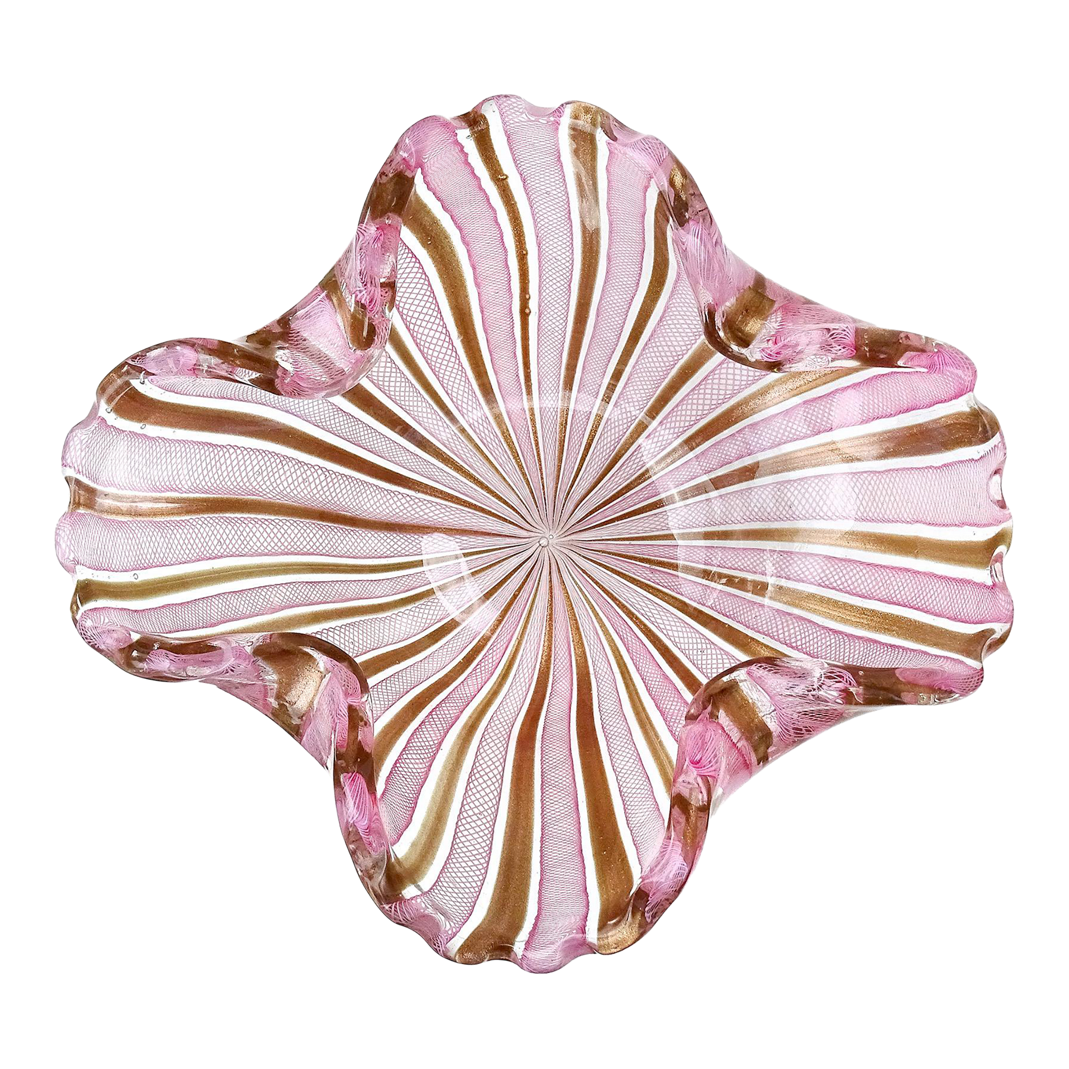 Murano Fratelli Toso Pink White Copper Aventurine Ribbons Vintage