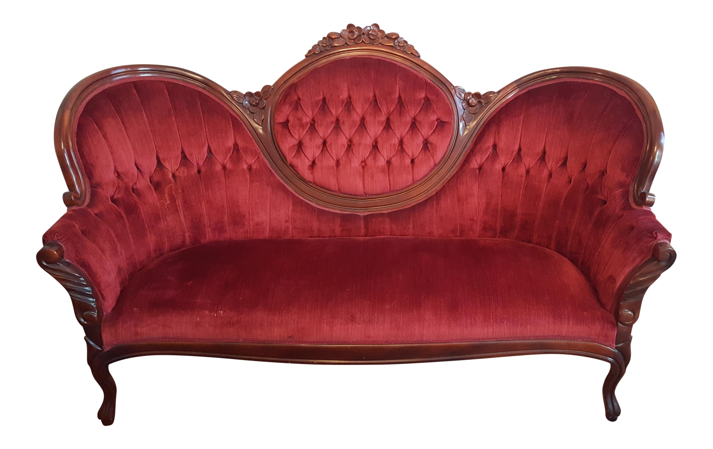 1920s Reproduction Victorian Red Tufted Cherrywood Settee Chairish