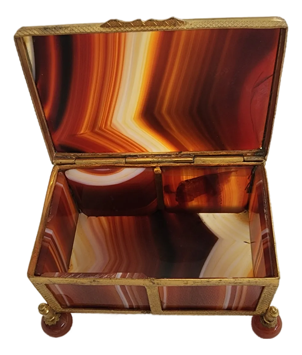 Bronze Agate Snuff or Jewelry Box - 19th Century German