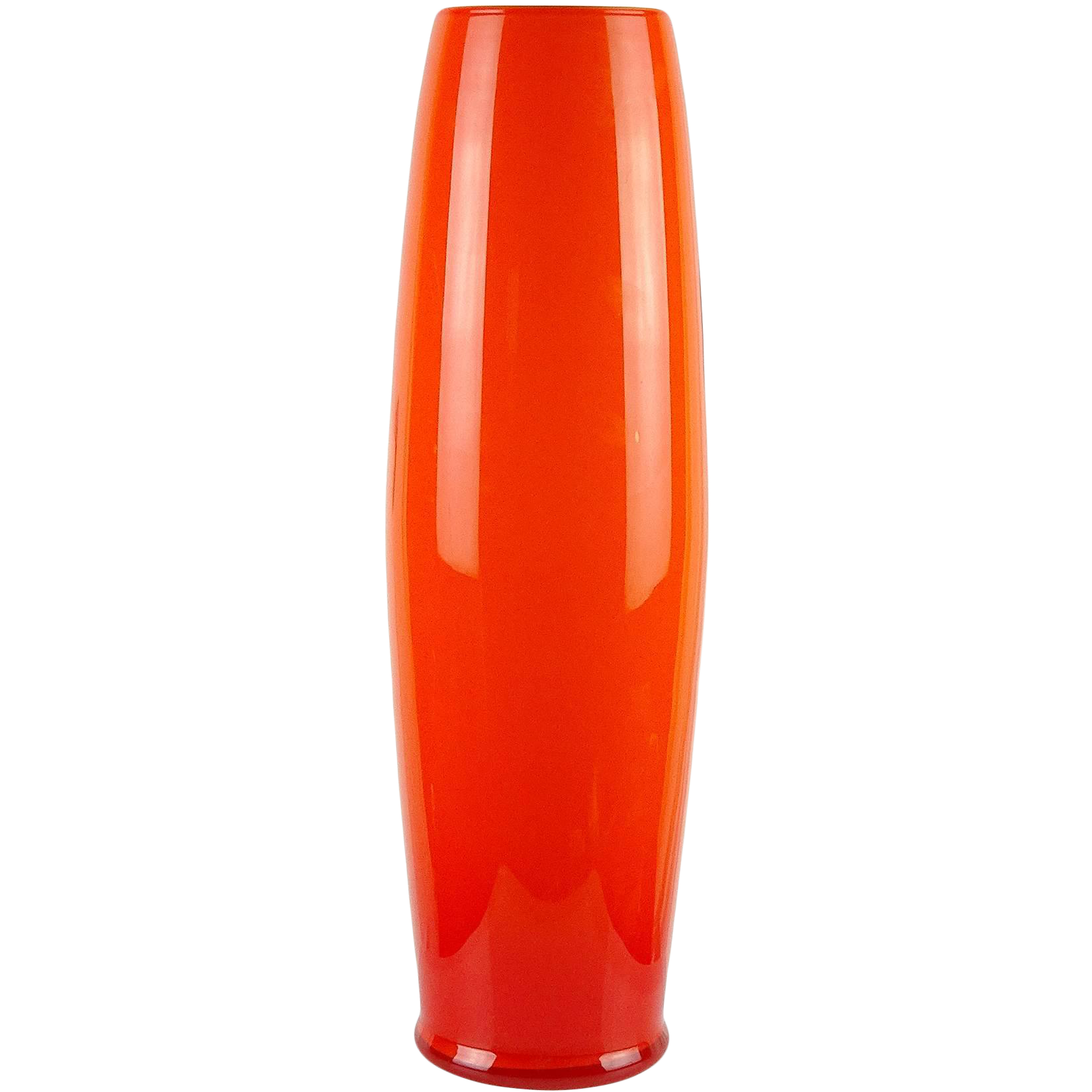 Large Empoli Bright Orange Italian Art Glass Umbrella Stand Floor Flower Vase