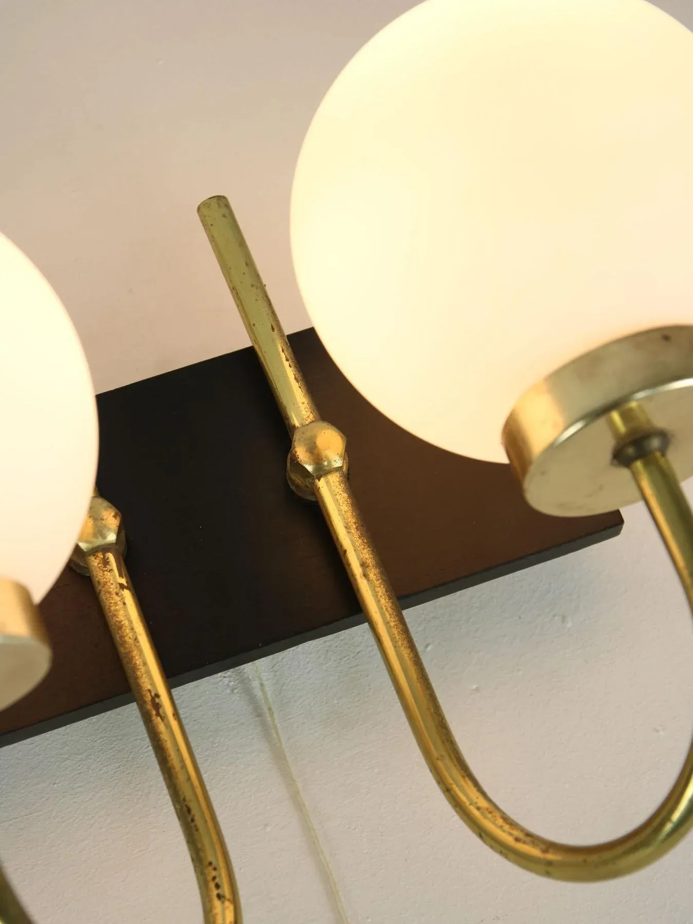 Mid-Century Brass & Opaline Sconces, Set of 2