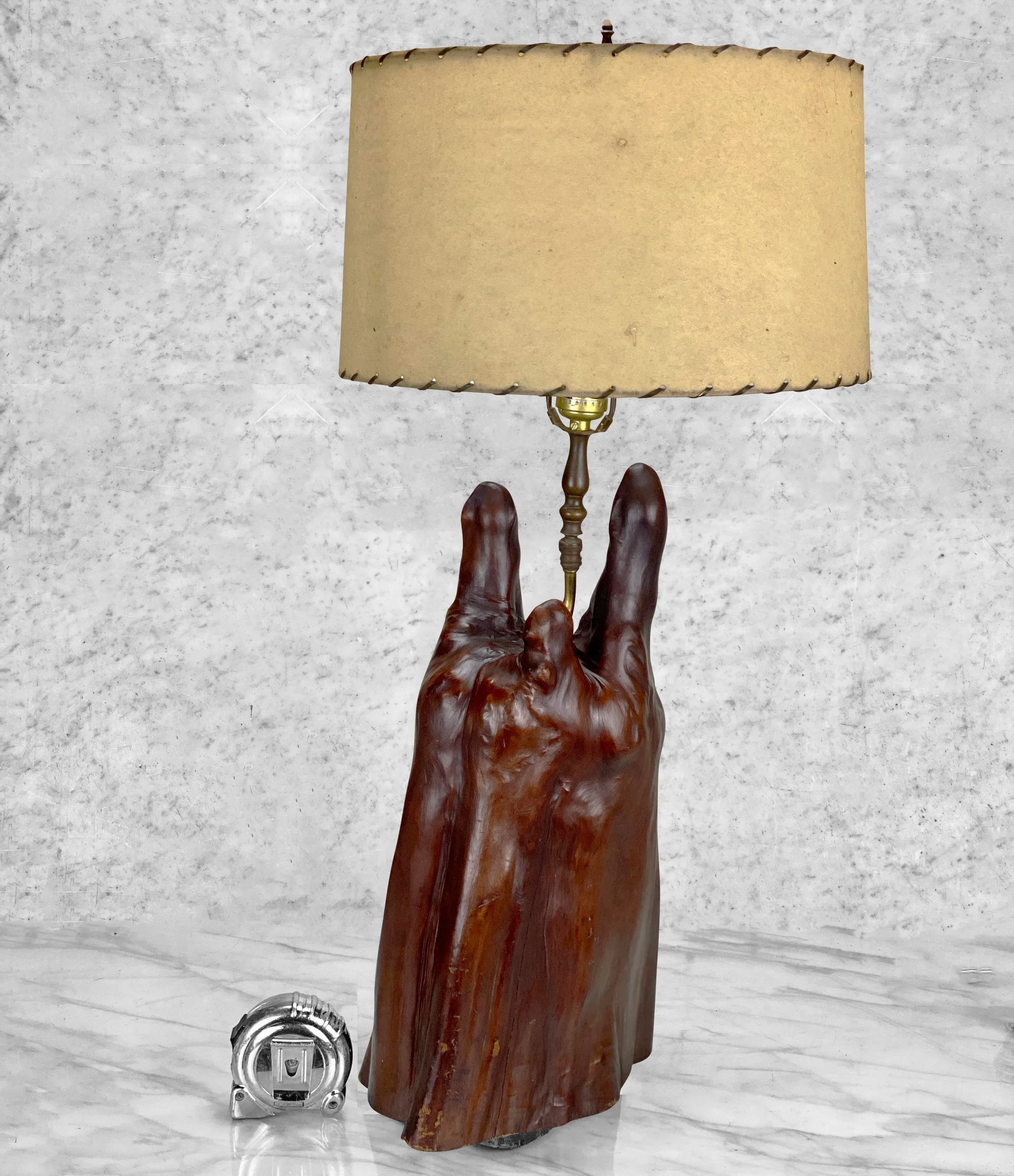 Mid-Century Organic Modern Sculpted Cypress Wood Table Lamp W