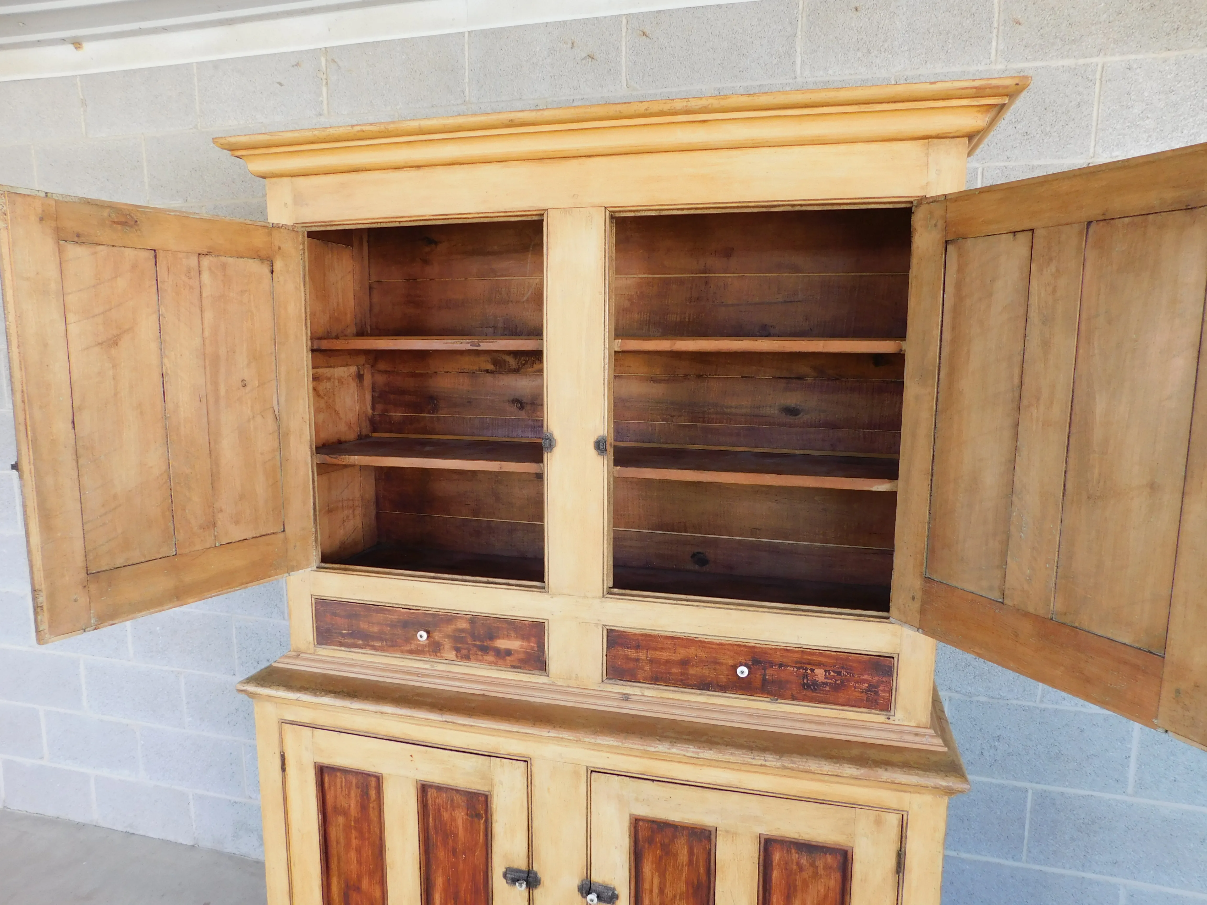 Antique Primitive 2pc Step Back Cupboard 56\