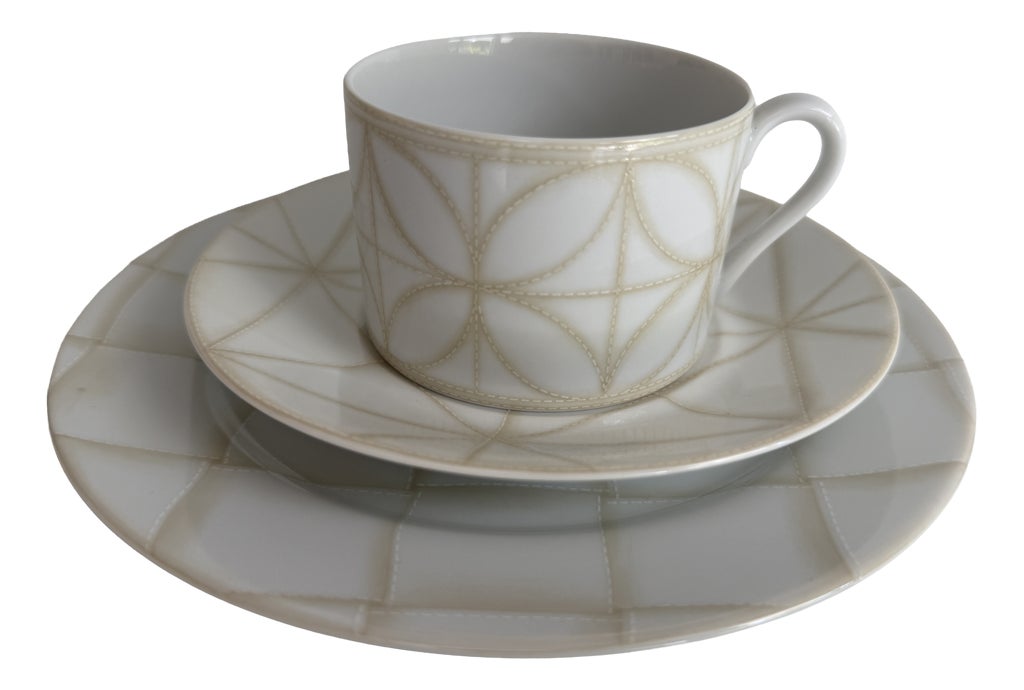 Lino Avorio Cup with Saucer and Plate by Emilio Bergamin for Taitü