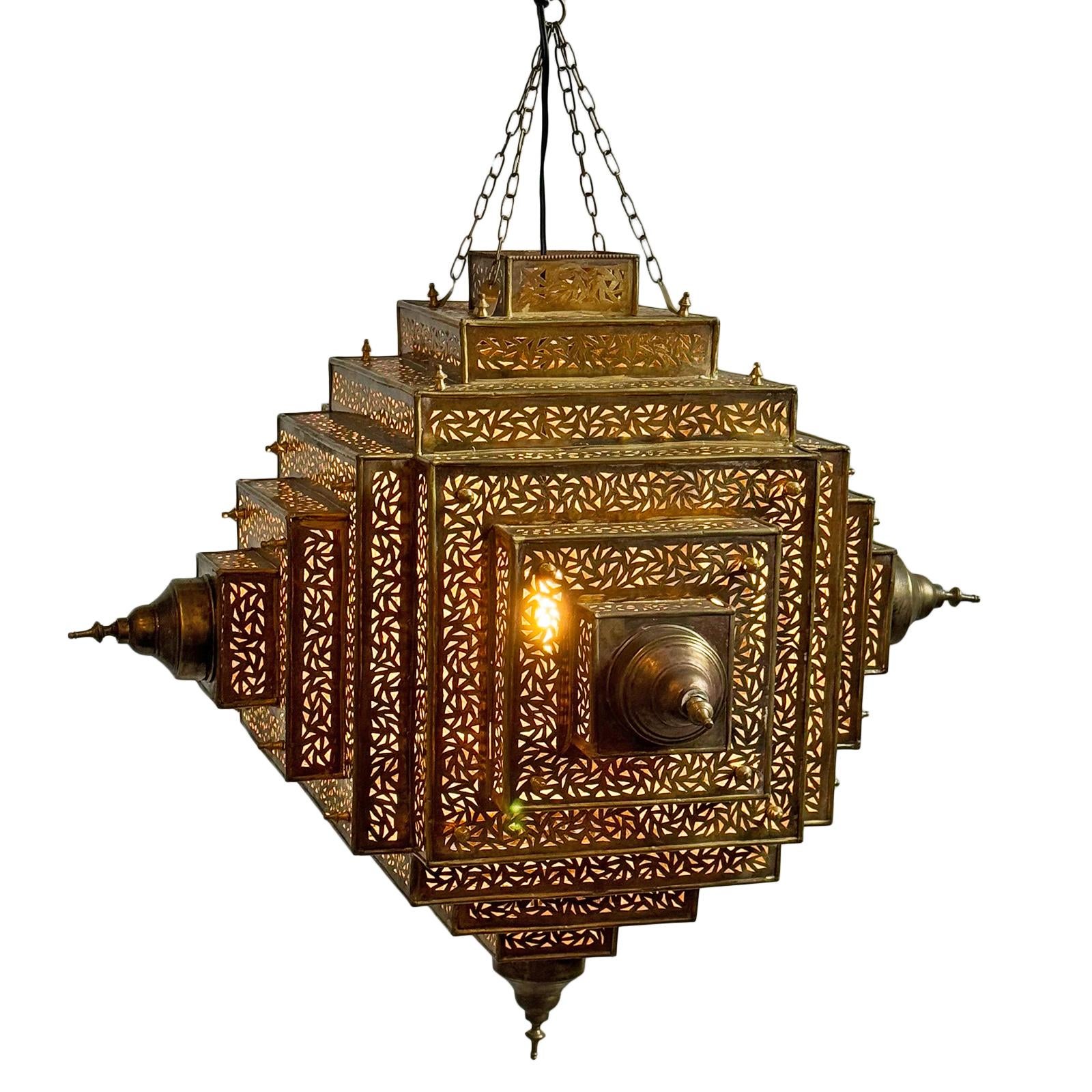 Vintage Brass Pyramid Triangle Pendant Light Medium