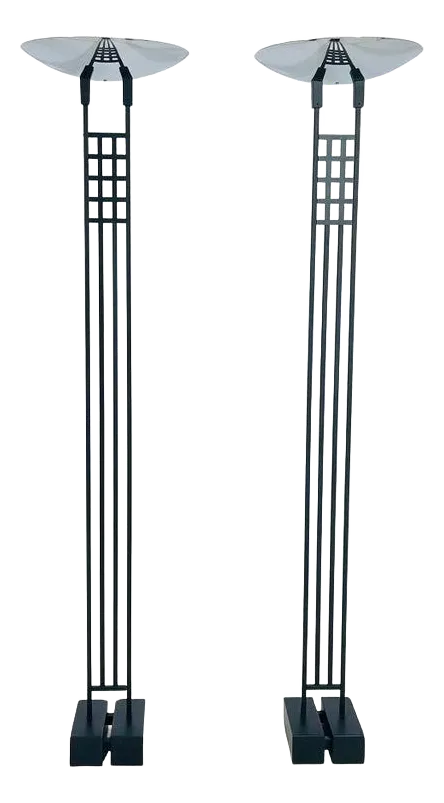 1970s a Italian Mid-Century Modern Brass and Glass Ceiling LightPair of Floor Lamps/Torchieres by Robert Sonneman for George Kovacs, Usa 1987