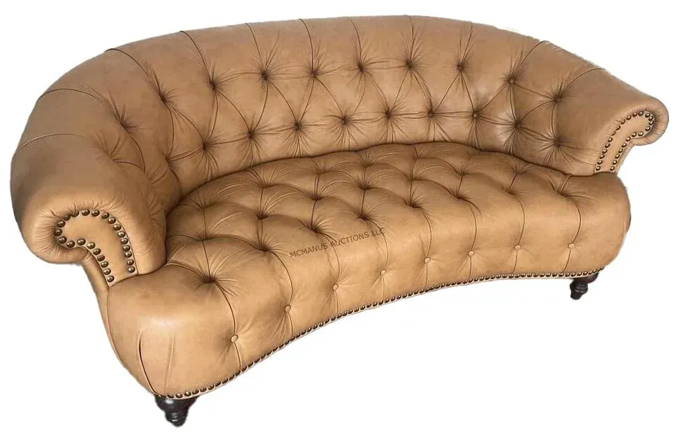 Natuzzi Italian Leather Chesterfield Sofa - Curved Nailhead Tufted