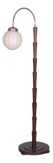 Cubism Floor Lamp in Beech, Chrome & Milk Glass, 1920s