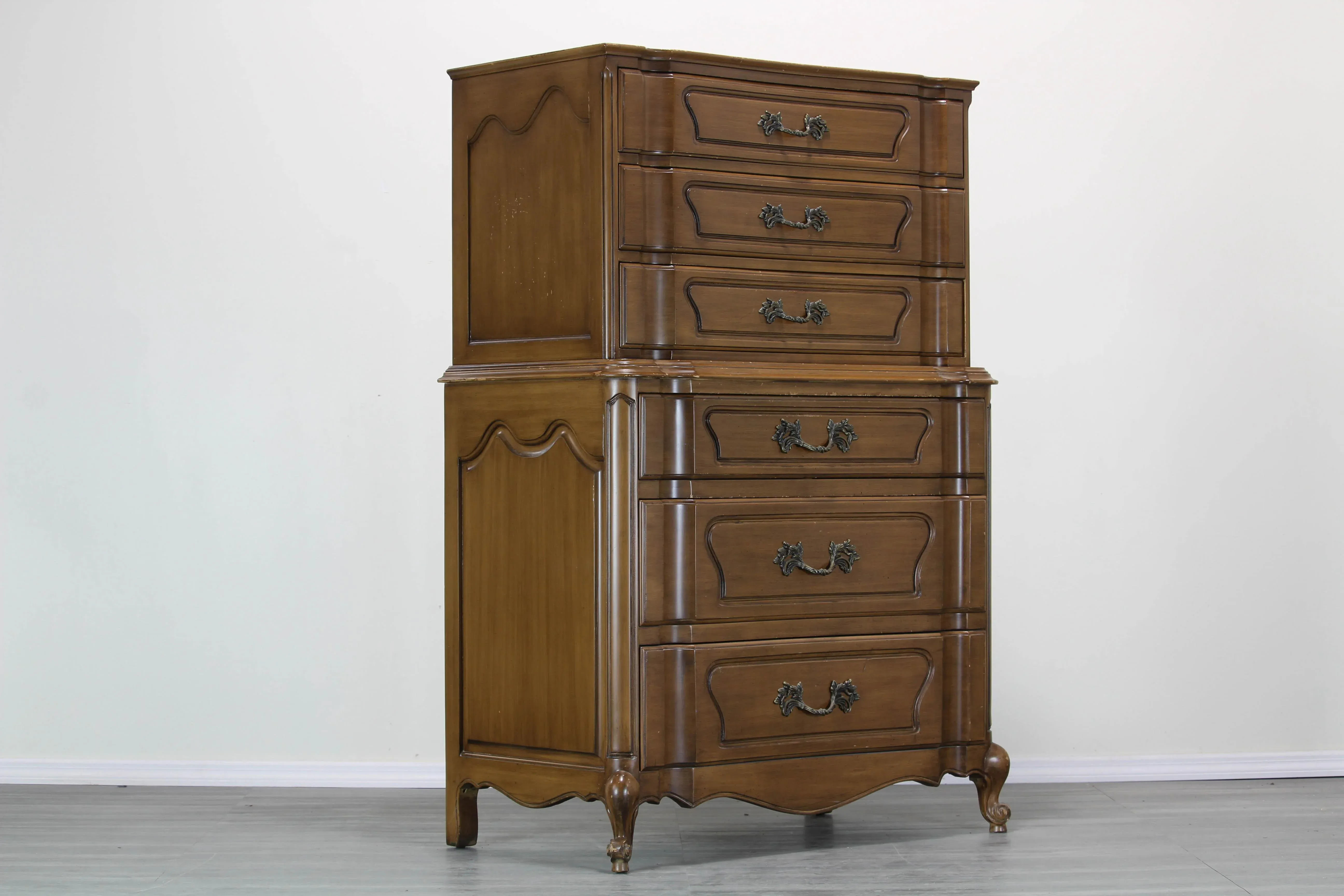 Vintage French Provincial Highboy of Six Drawers