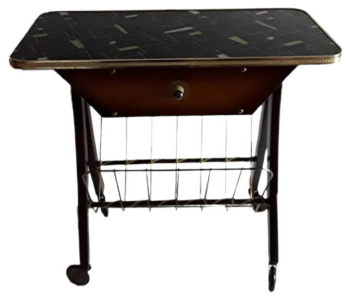 Vintage Coffee Table on Wheels with Magazine Rack and Brown Beech