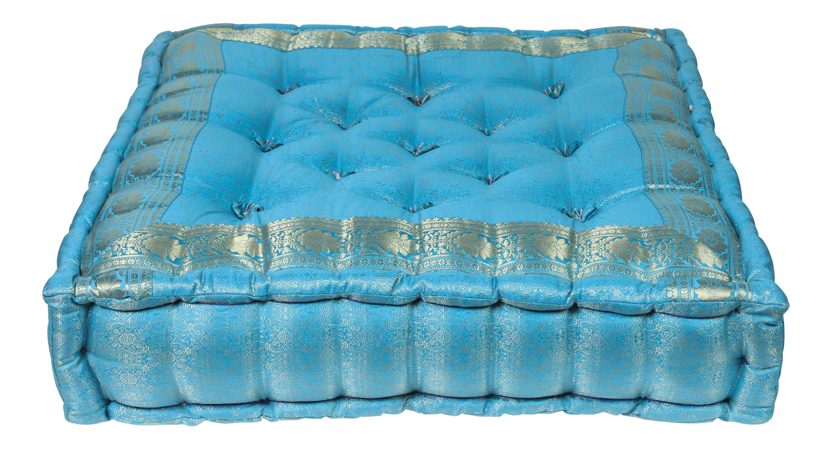 Vintage Mid Century Moroccan Oversized Turquoise Tufted Floor Pillow Cushion Chairish
