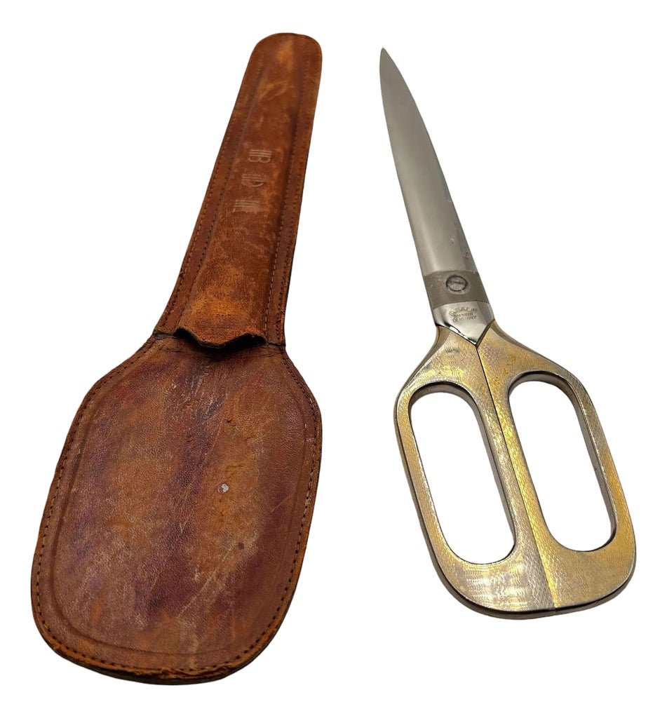 1930s Art Deco Brass Handle German Scissors in Leather Case by
