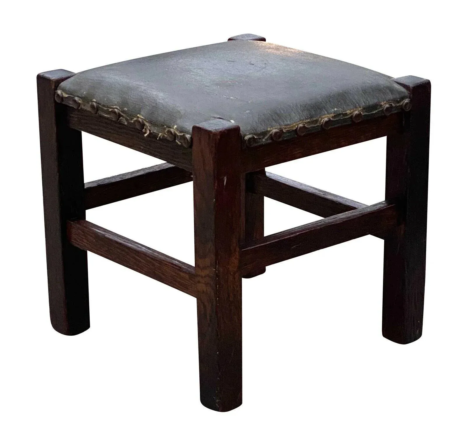 Early 20th Century Antique Barber Bros Chair Company Tiger Oak Footstool, Grand Rapids Michigan