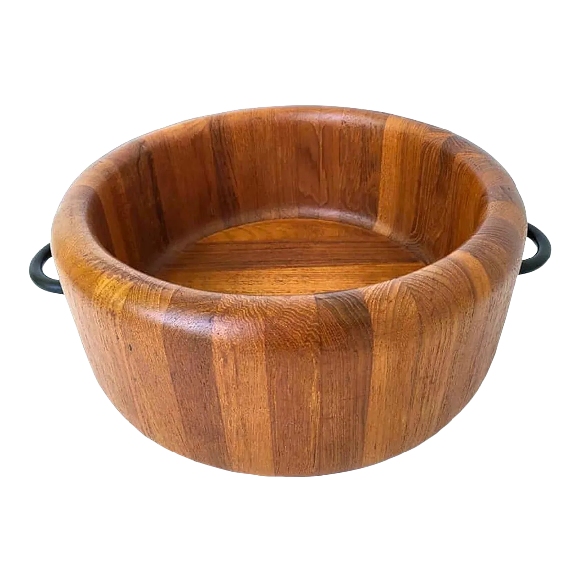 1960s Digsmed Staved and Lathed Teak Wood Bowl With Metal Handles