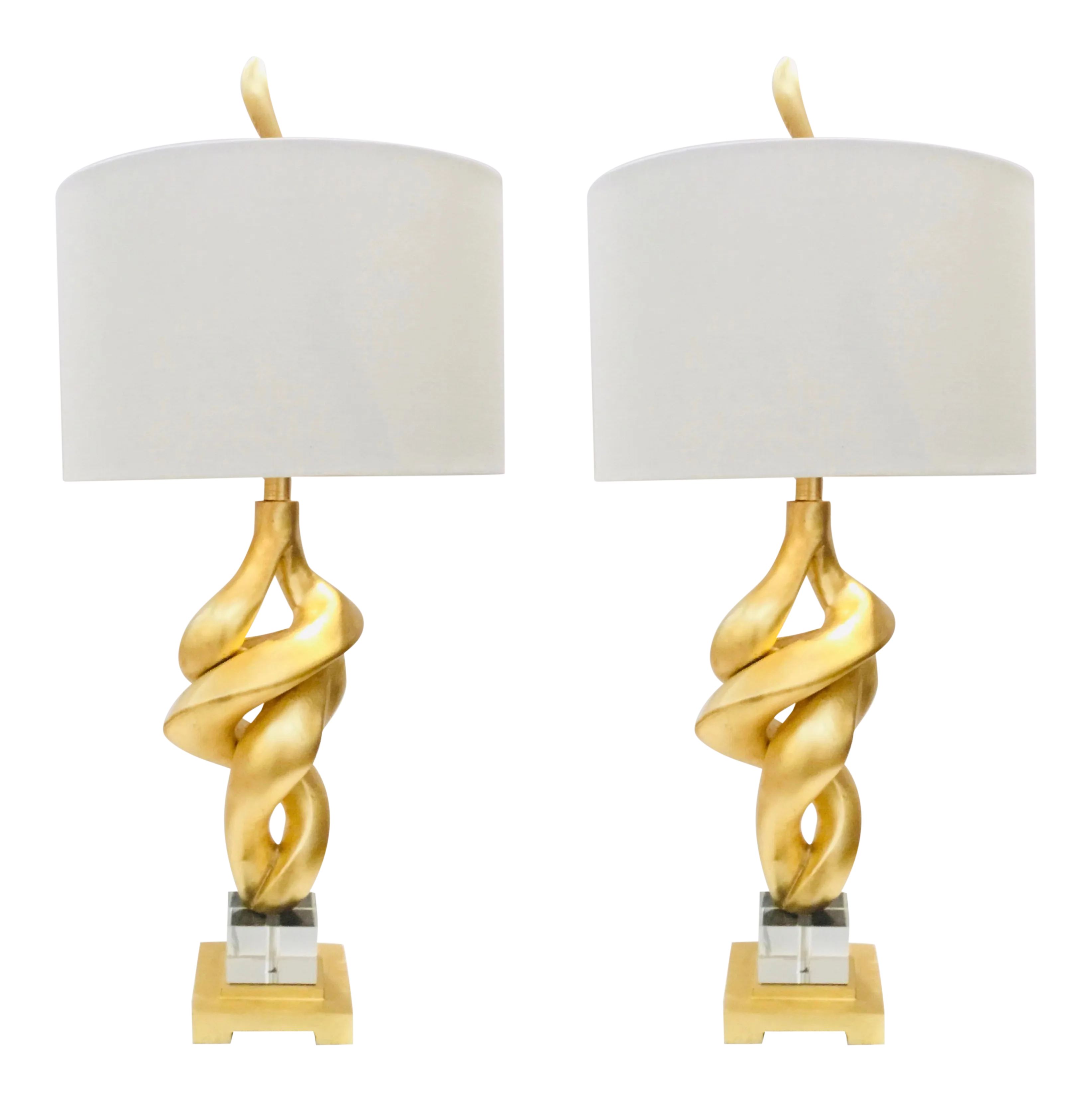Modern Gold Leaf Finished Sculptural Table Lamps Pair Chairish