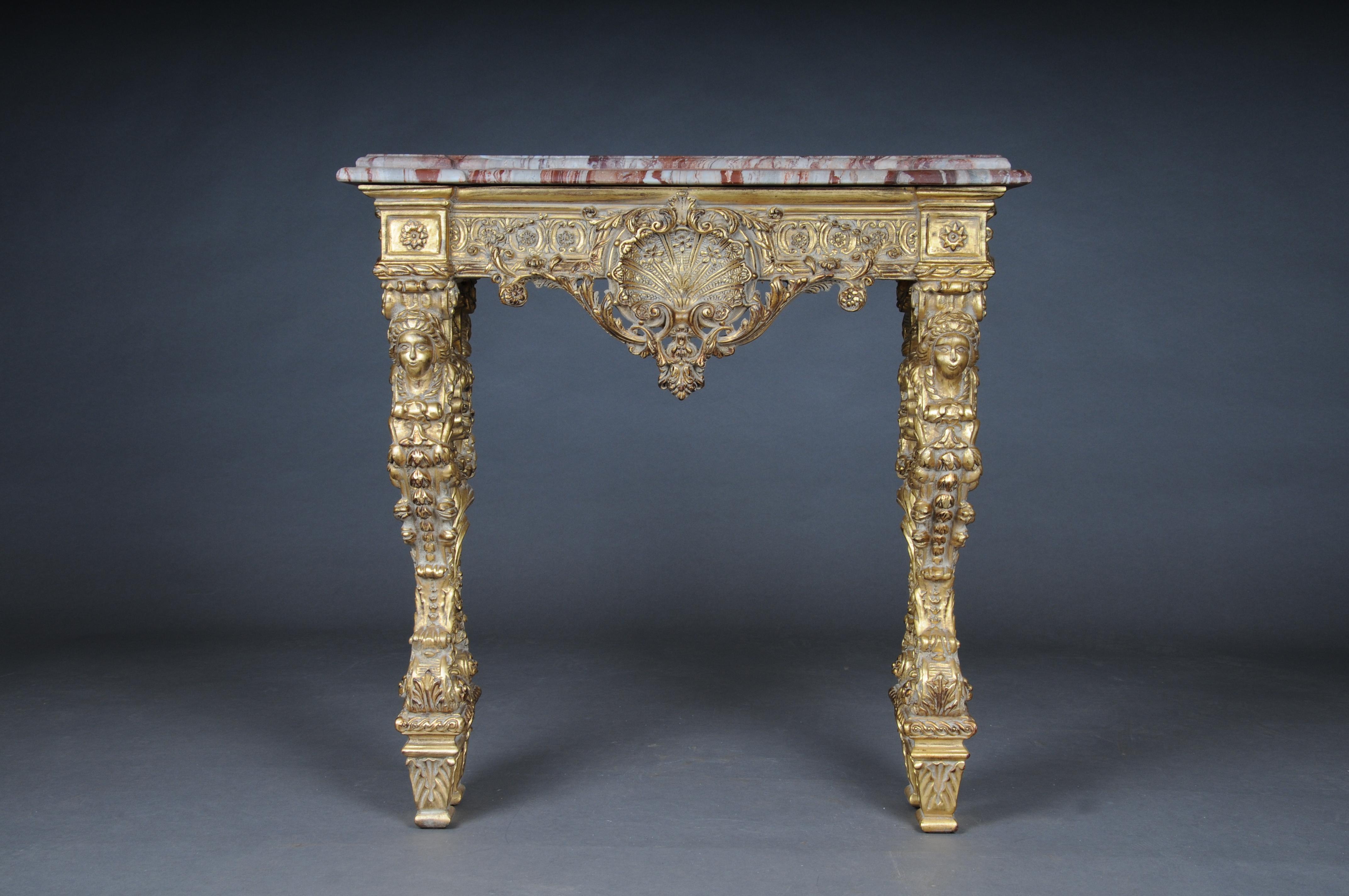 20th Century Wall Console Gilded with Marble Model in the style of F. Linke