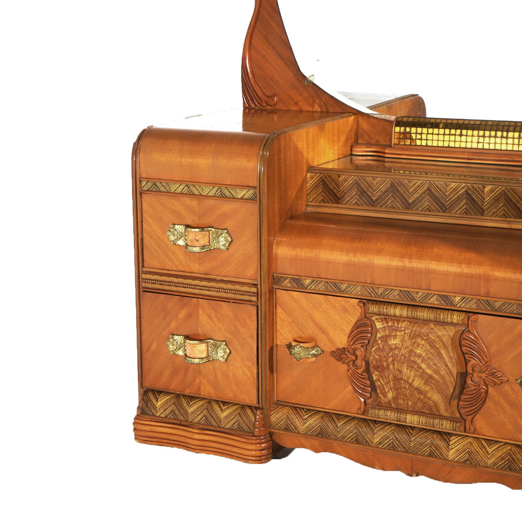 Vintage Waterfall Carved Satinwood Dressing Table with