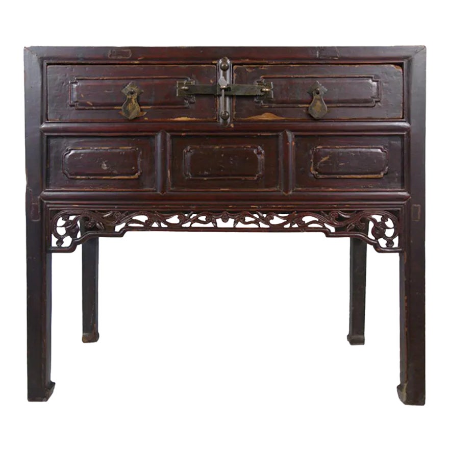 Late 19th Century Antique Chinese 2-Drawer Carved Side Table | Chairish