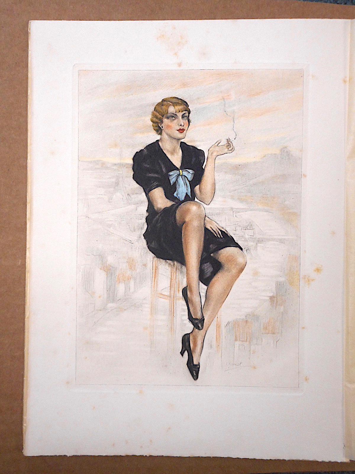 Édouard chimot作銅版画　アンティーク骨董 Vintage Ltd. Edition Hand Colored Etching-Listed French