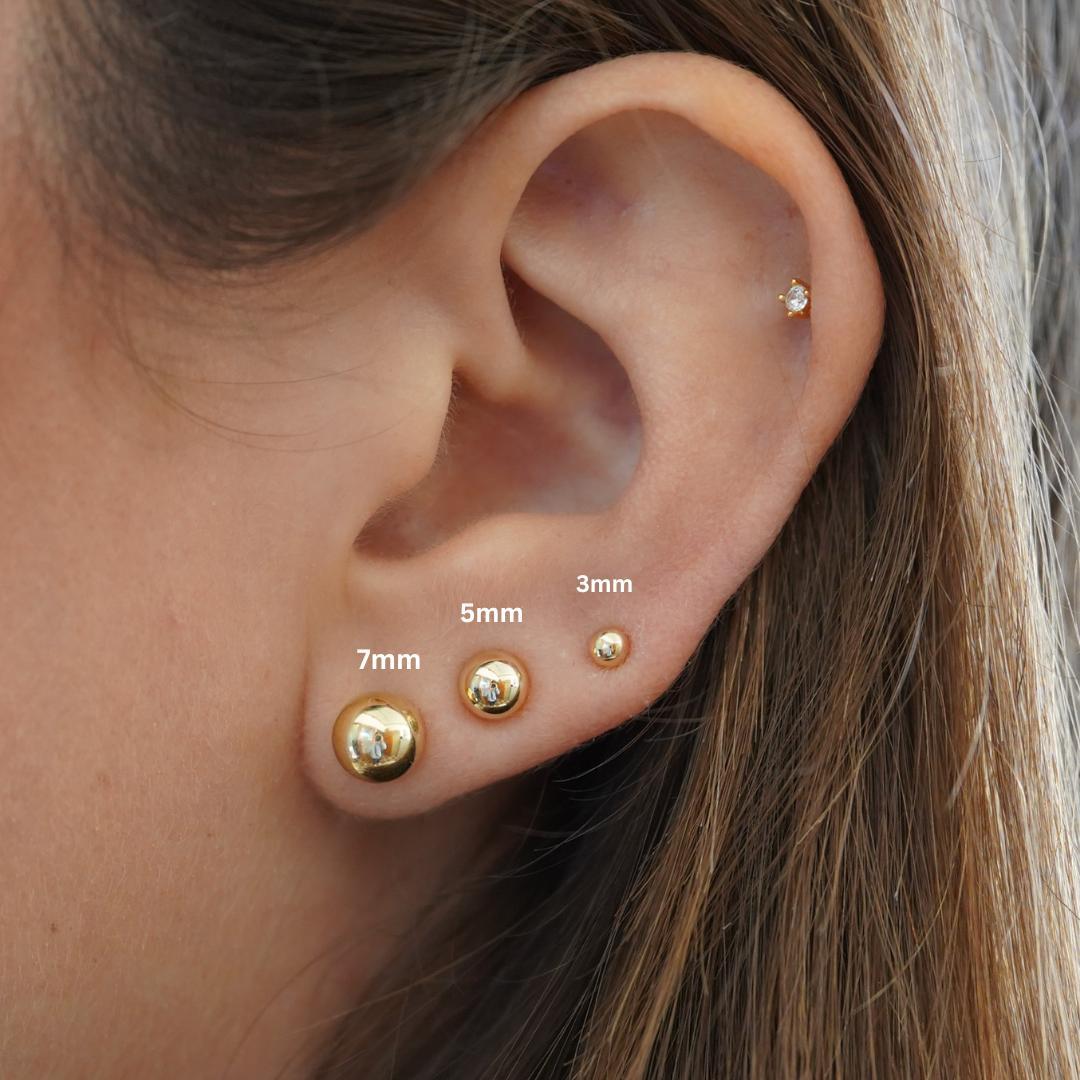 Solid Gold White Gold Ball Studs 2-Piece Ball Stud Earring Set 14K